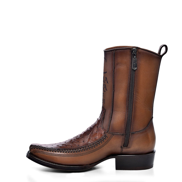 Moroni Chestnut Ostrich Laser & Woven Narrow Square Toe
