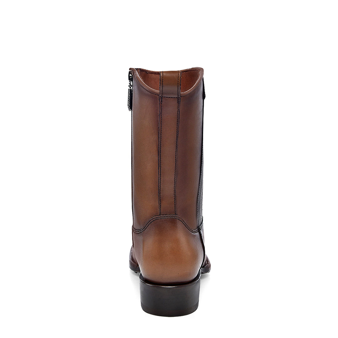 Moroni Chestnut Ostrich Laser & Woven Narrow Square Toe