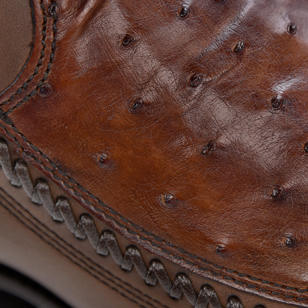 Moroni Chestnut Ostrich Laser & Woven Narrow Square Toe