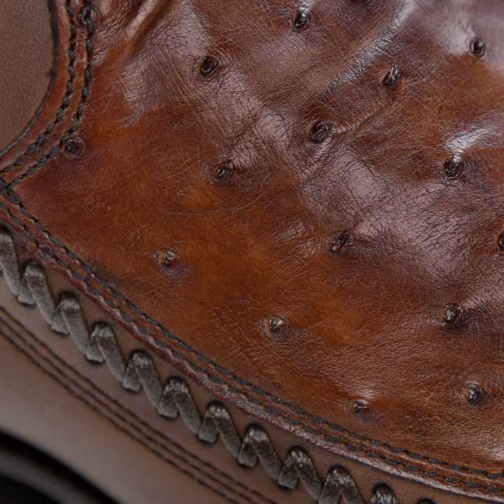 Moroni Chestnut Ostrich Laser & Woven Narrow Square Toe