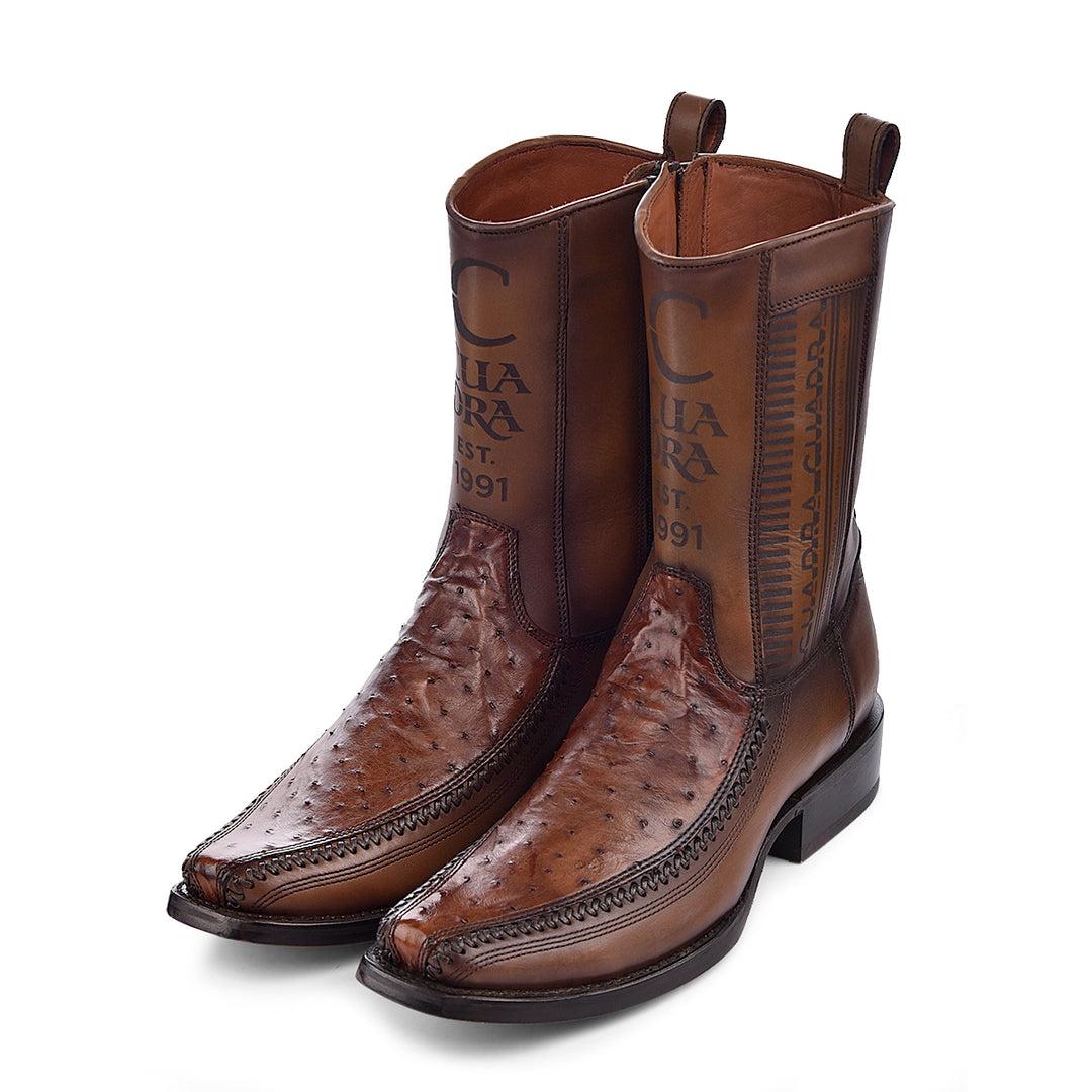 Moroni Chestnut Ostrich Laser & Woven Narrow Square Toe