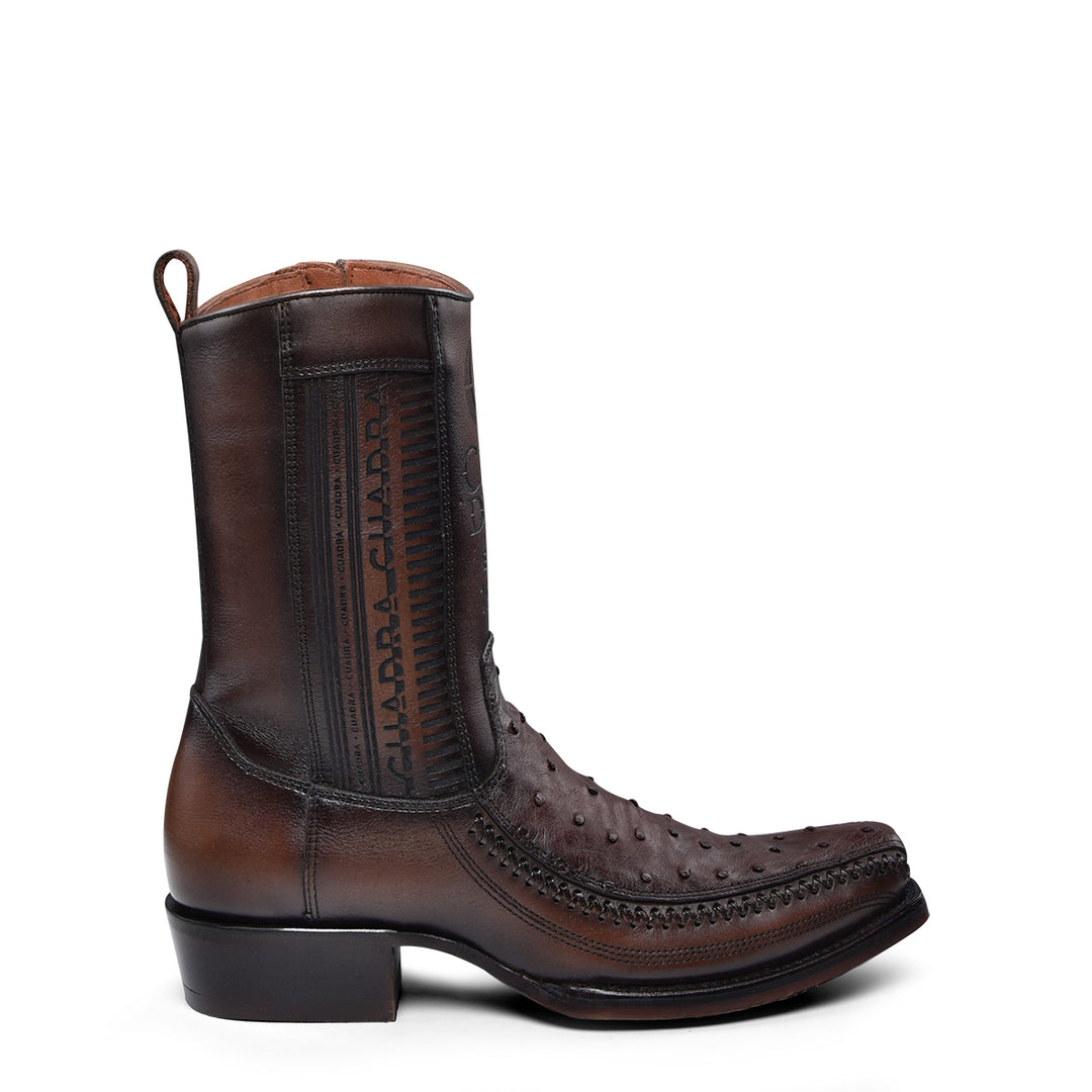 Flame Chocolate Ostrich Laser & Woven Narrow Square Toe