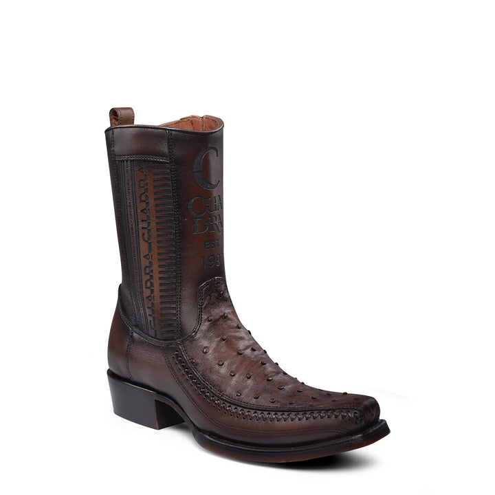 Flame Chocolate Ostrich Laser & Woven Narrow Square Toe
