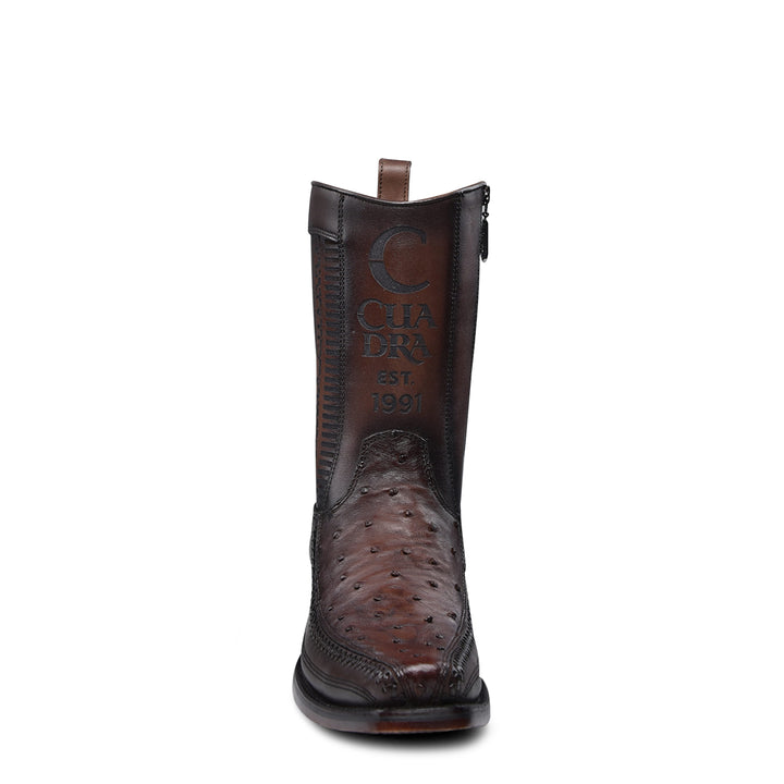 Flame Chocolate Ostrich Laser & Woven Narrow Square Toe