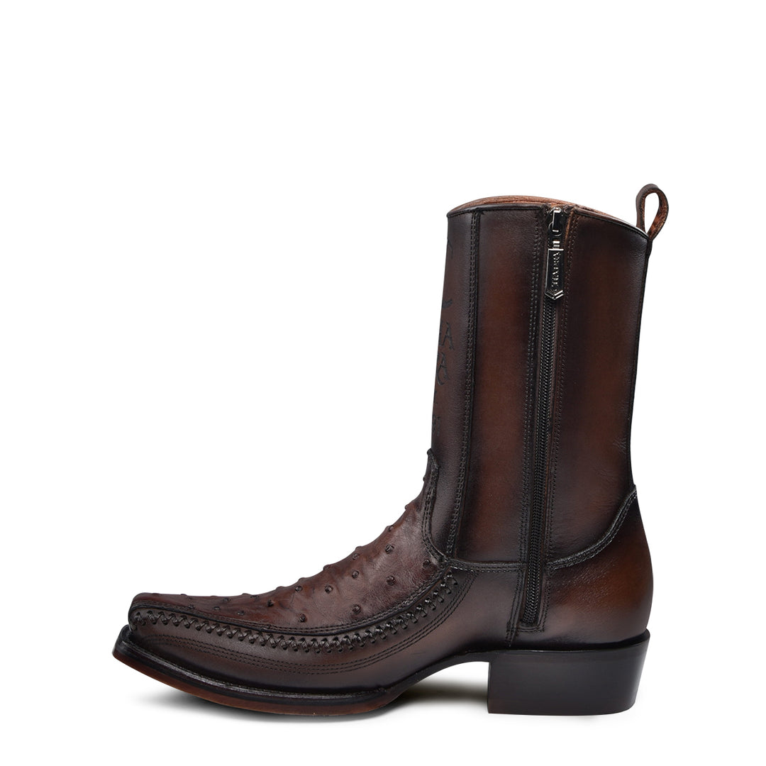 Flame Chocolate Ostrich Laser & Woven Narrow Square Toe