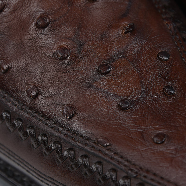 Flame Chocolate Ostrich Laser & Woven Narrow Square Toe