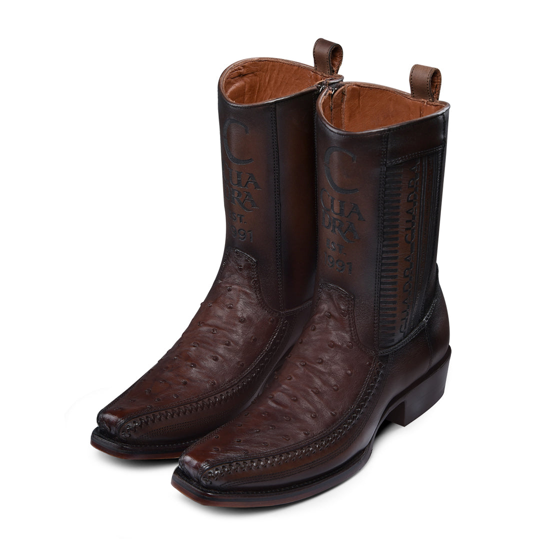 Flame Chocolate Ostrich Laser & Woven Narrow Square Toe