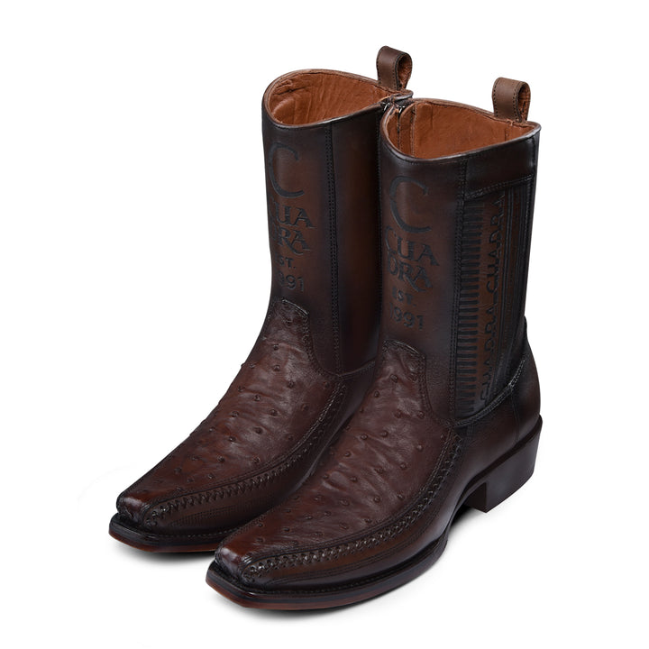 Flame Chocolate Ostrich Laser & Woven Narrow Square Toe