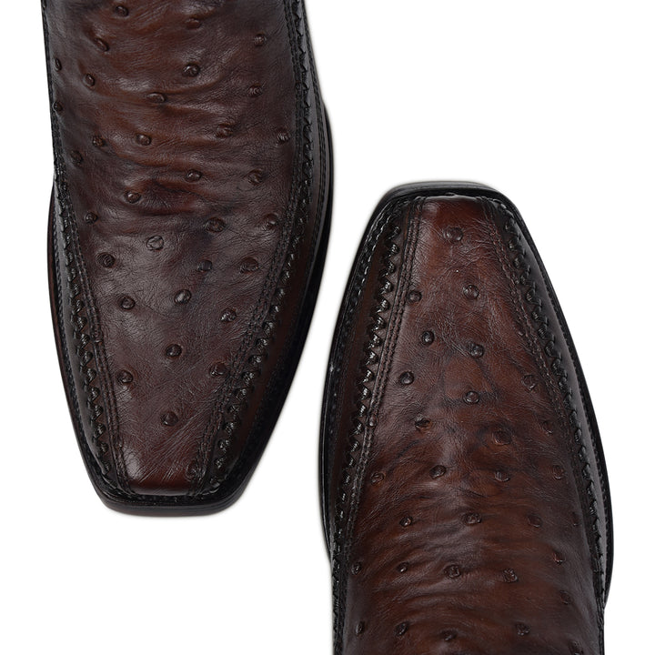 Flame Chocolate Ostrich Laser & Woven Narrow Square Toe
