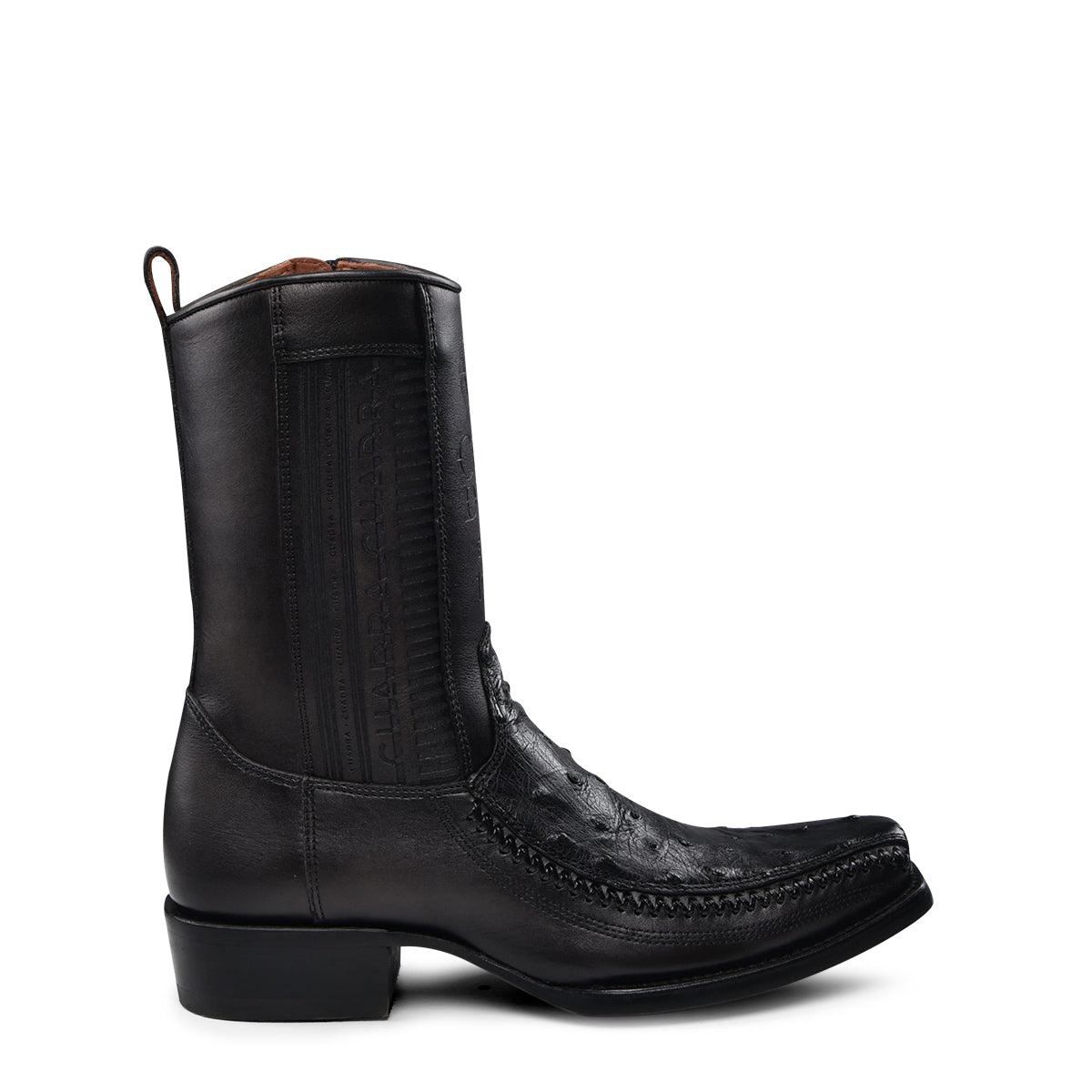 Black Ostrich Laser & Woven Narrow Square Toe