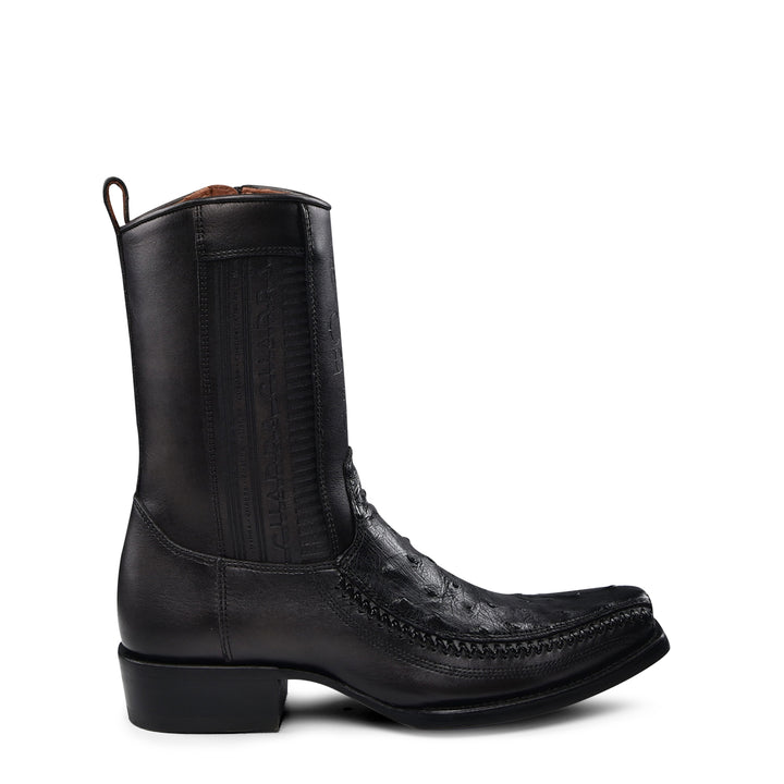 Black Ostrich Laser & Woven Narrow Square Toe