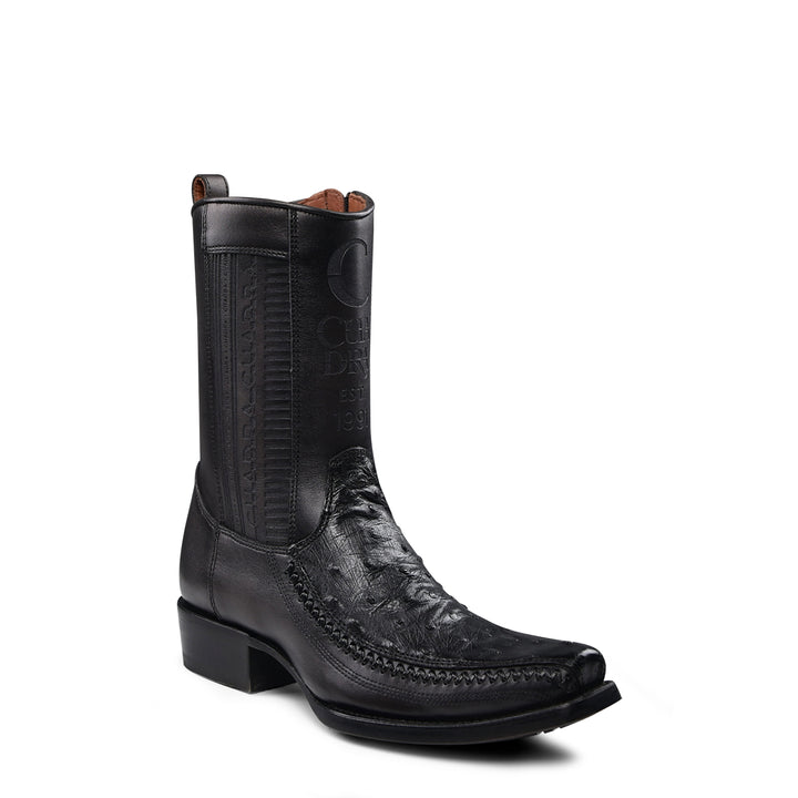 Black Ostrich Laser & Woven Narrow Square Toe