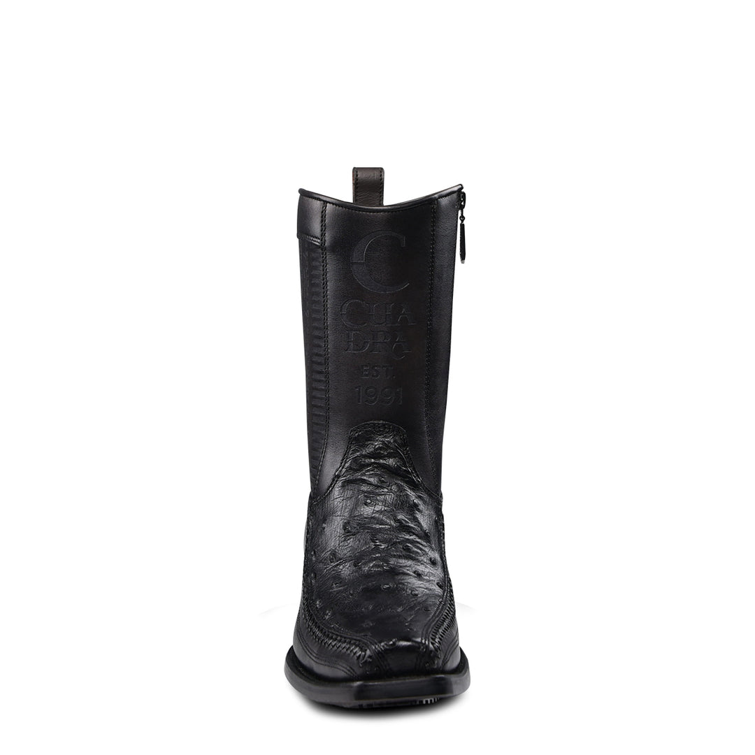 Black Ostrich Laser & Woven Narrow Square Toe