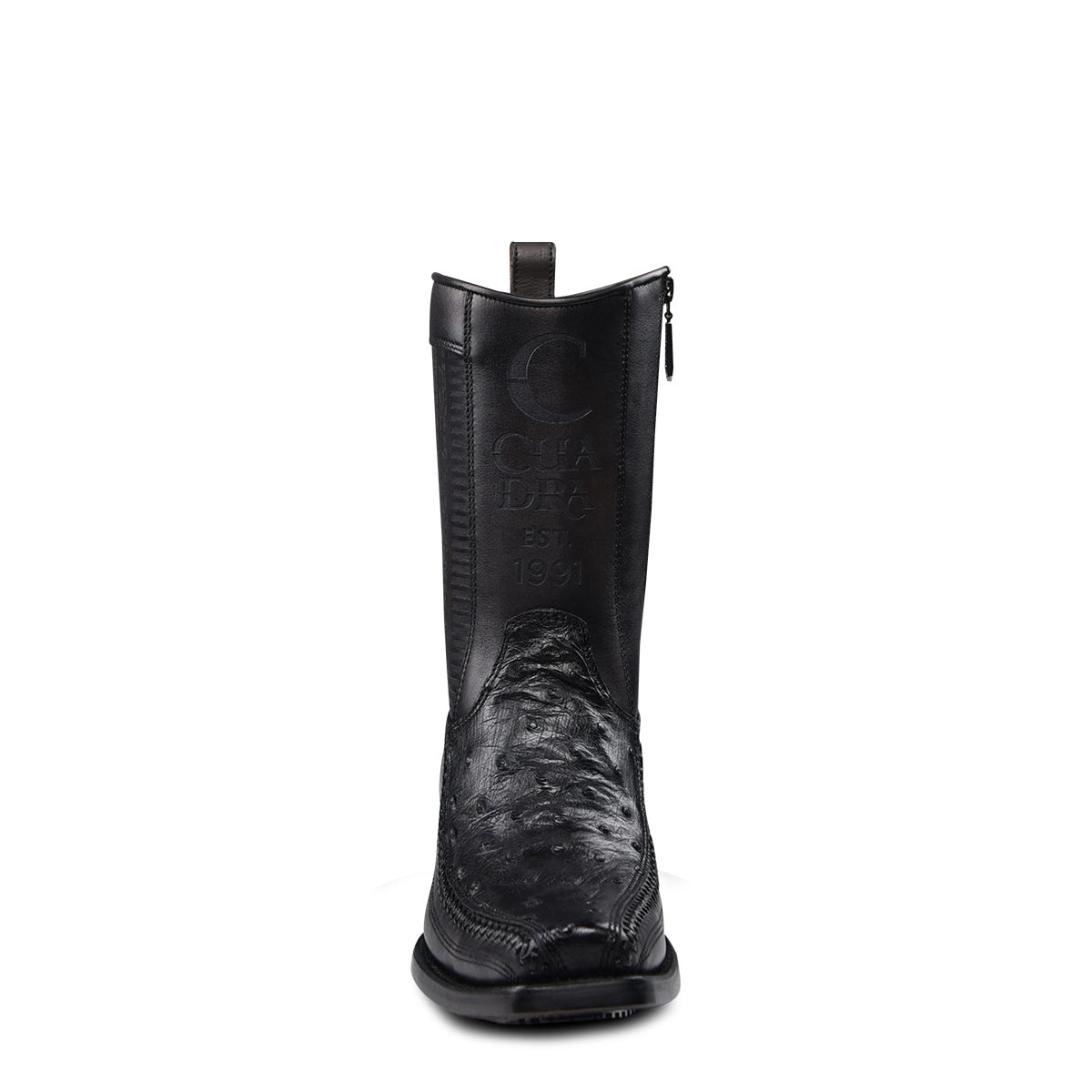 Black Ostrich Laser & Woven Narrow Square Toe