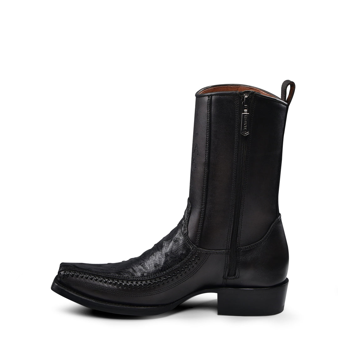 Black Ostrich Laser & Woven Narrow Square Toe
