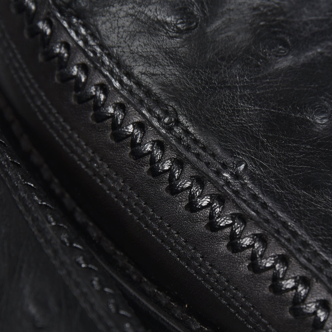 Black Ostrich Laser & Woven Narrow Square Toe
