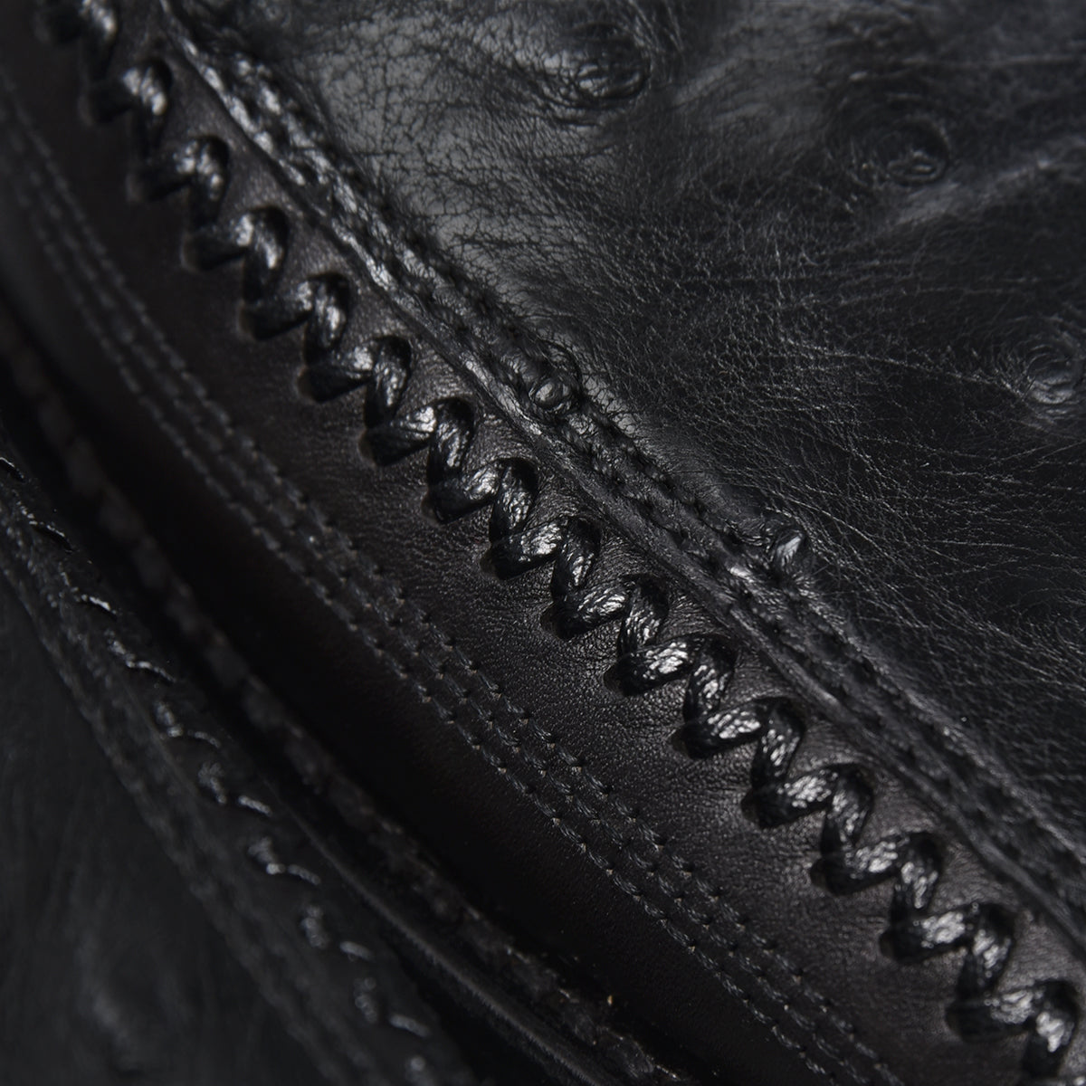 Black Ostrich Laser & Woven Narrow Square Toe