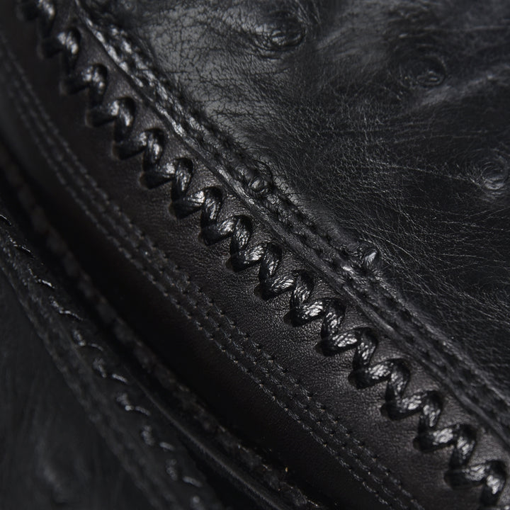 Black Ostrich Laser & Woven Narrow Square Toe