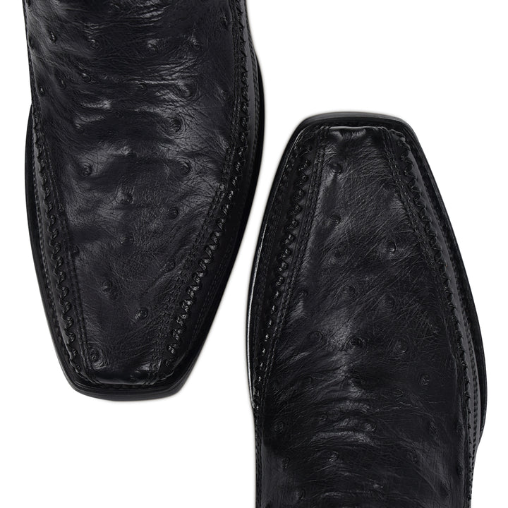 Black Ostrich Laser & Woven Narrow Square Toe