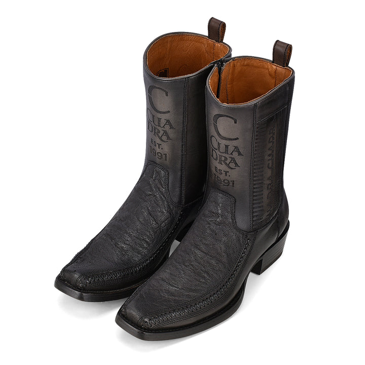 Dusty Black Elephant Laser & Woven Narrow Square Toe