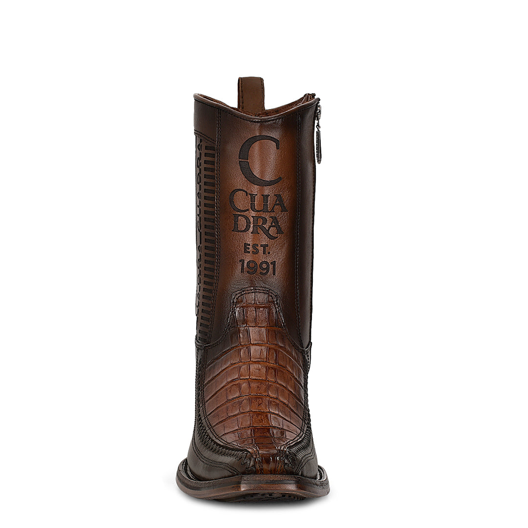 Brown Caiman Laser & Woven Narrow Square Toe