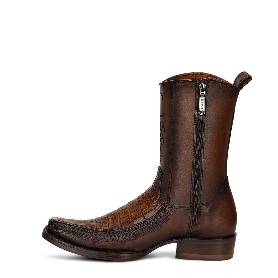 Brown Caiman Laser & Woven Narrow Square Toe