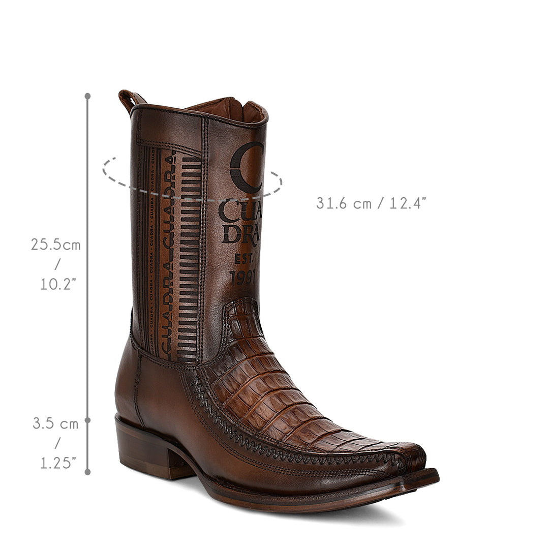 Brown Caiman Laser & Woven Narrow Square Toe