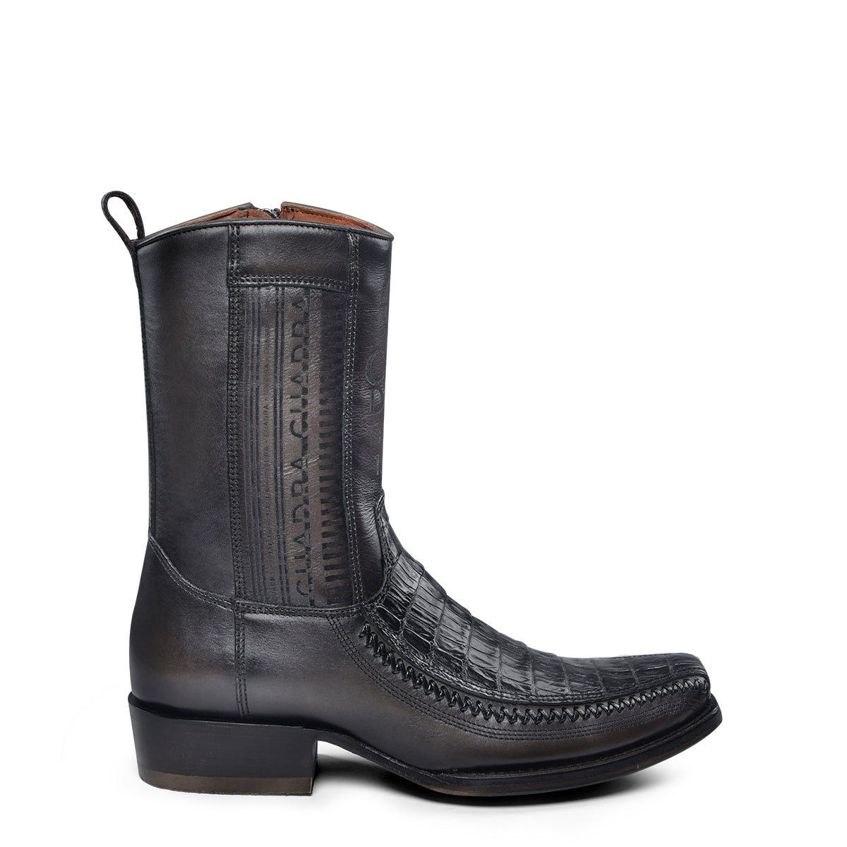 Plunge Black Caiman Laser & Woven Narrow Square Toe
