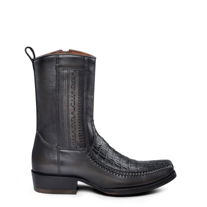 Plunge Black Caiman Laser & Woven Narrow Square Toe