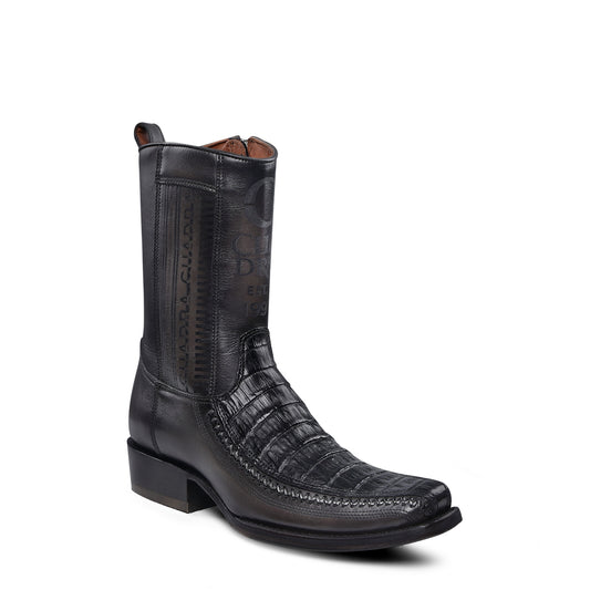 Plunge Black Caiman Laser & Woven Narrow Square Toe