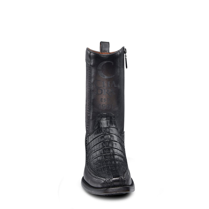 Plunge Black Caiman Laser & Woven Narrow Square Toe