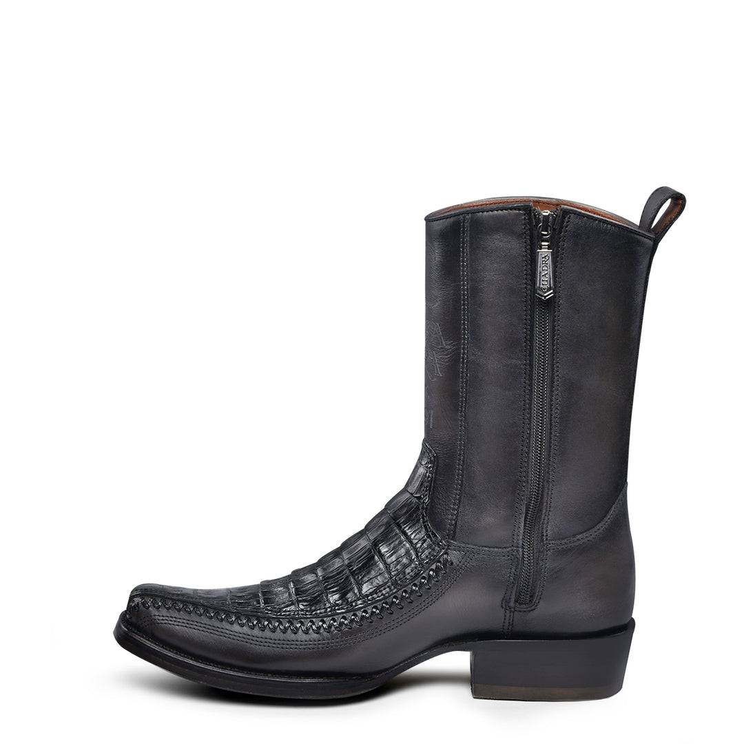 Plunge Black Caiman Laser & Woven Narrow Square Toe
