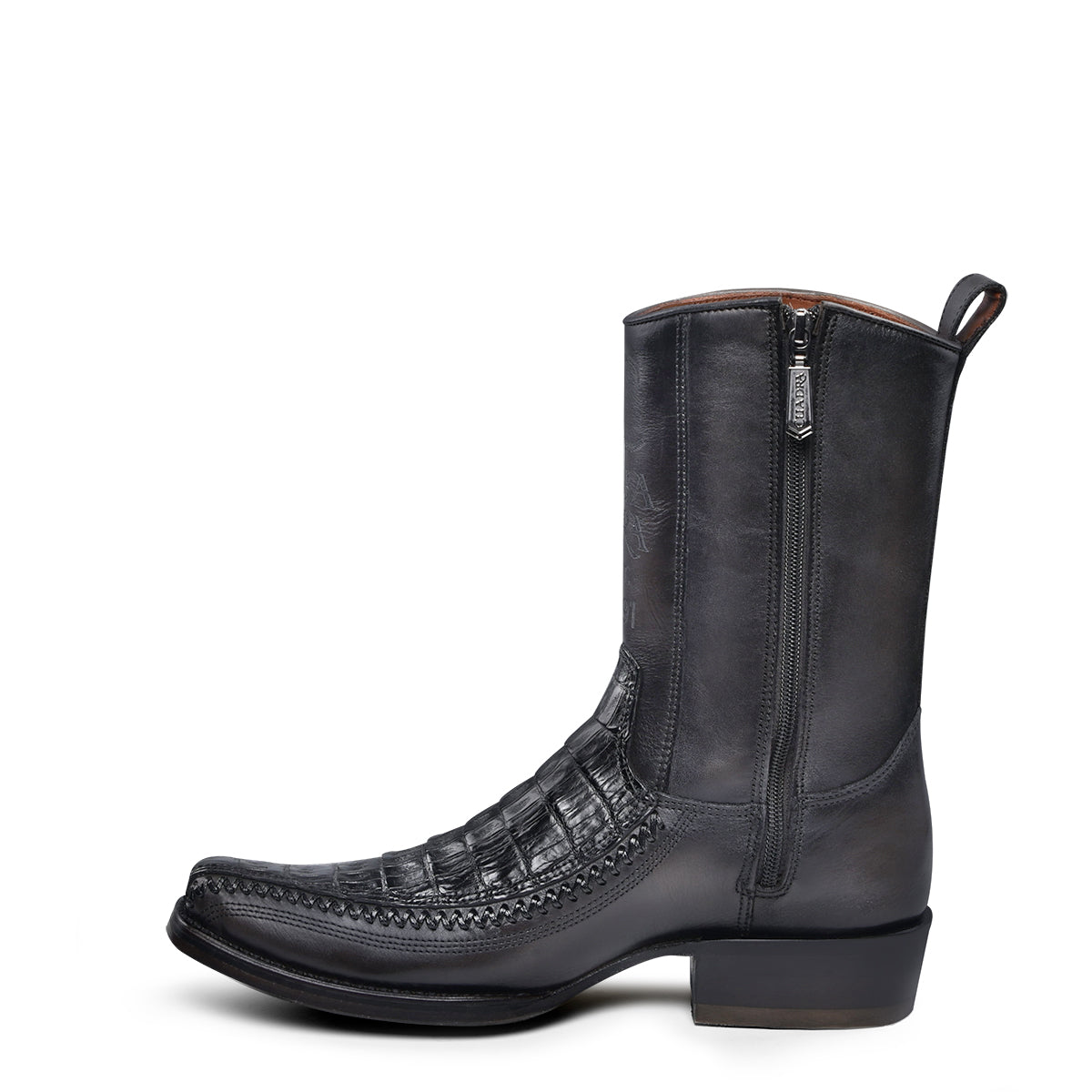 Plunge Black Caiman Laser & Woven Narrow Square Toe