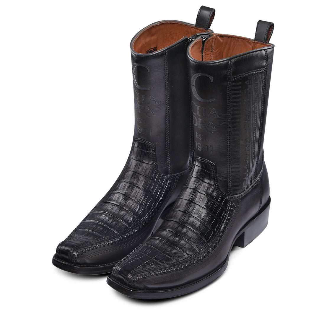 Plunge Black Caiman Laser & Woven Narrow Square Toe