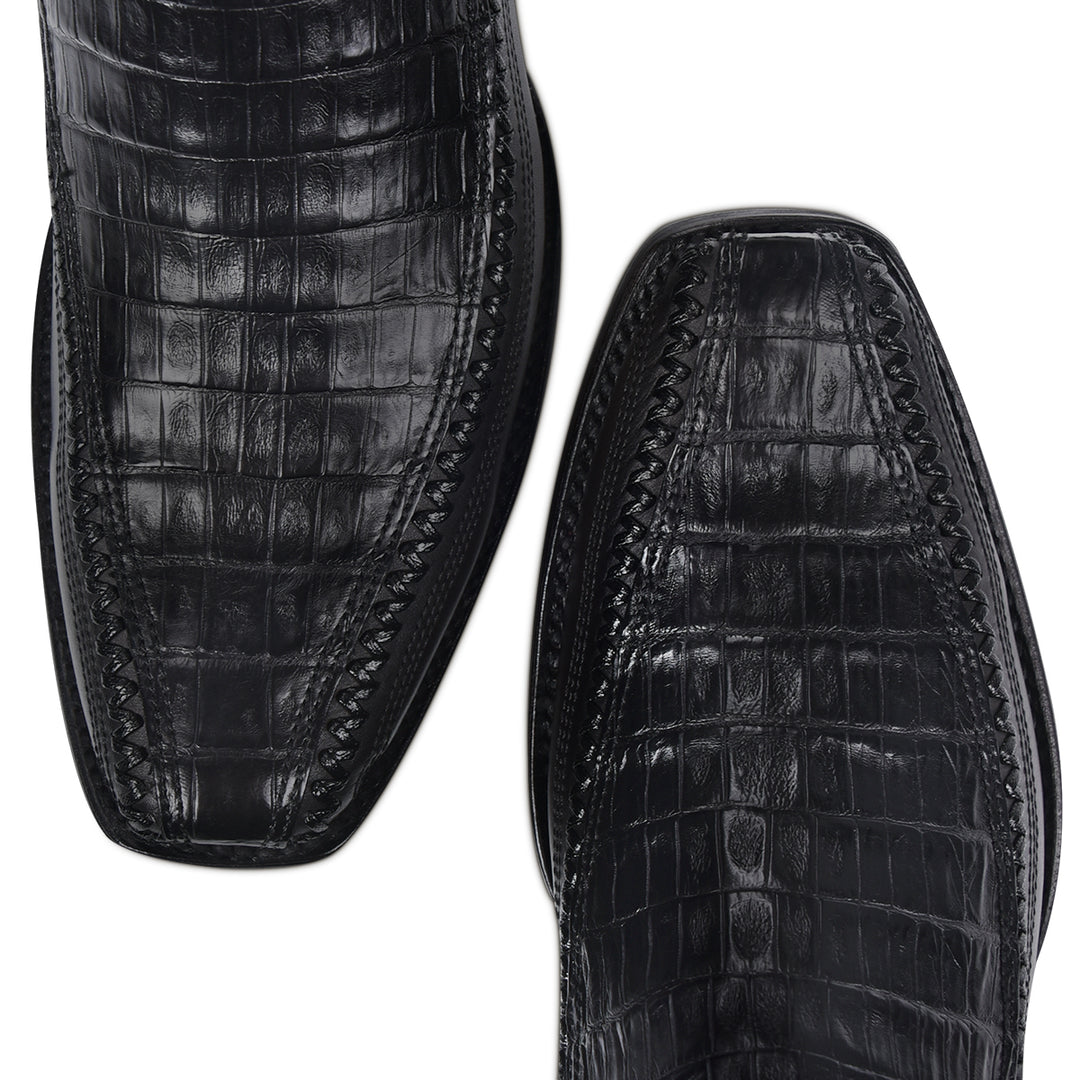 Plunge Black Caiman Laser & Woven Narrow Square Toe