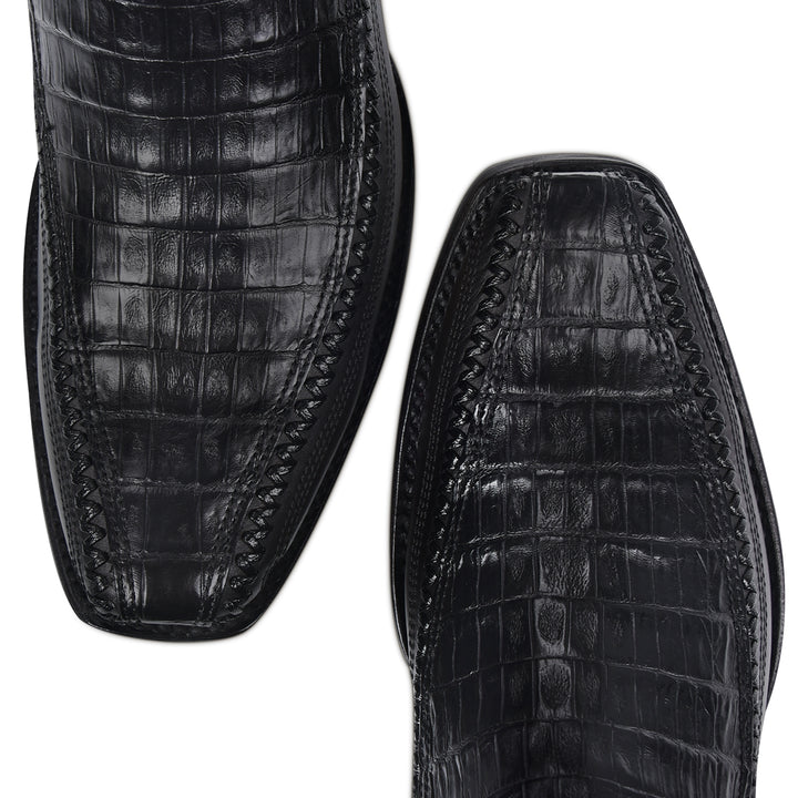 Plunge Black Caiman Laser & Woven Narrow Square Toe