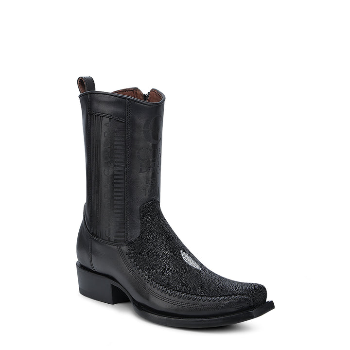 Black Stingray Laser & Woven Narrow Square Toe