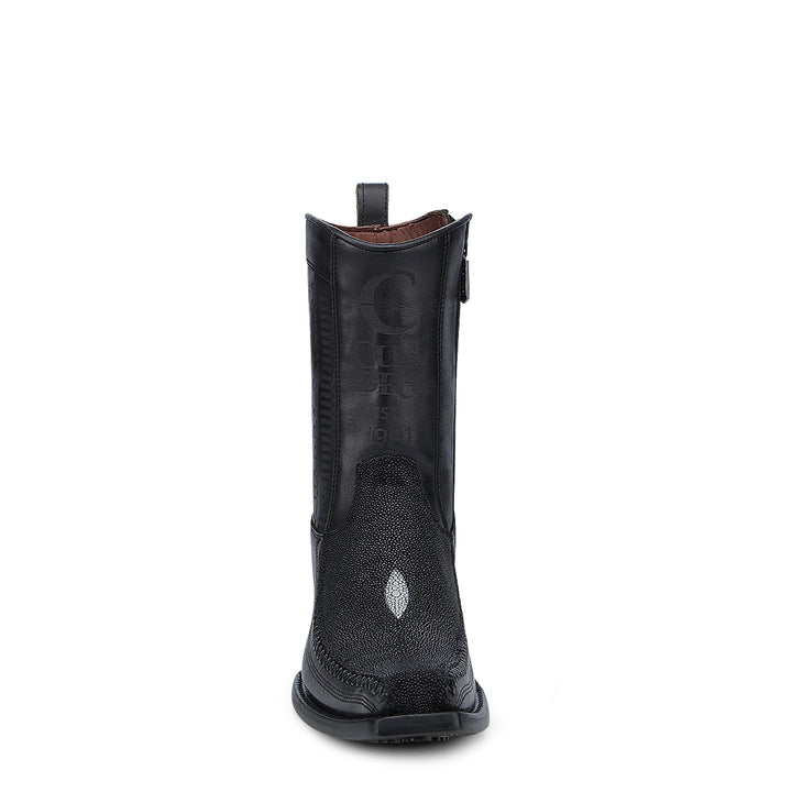 Black Stingray Laser & Woven Narrow Square Toe