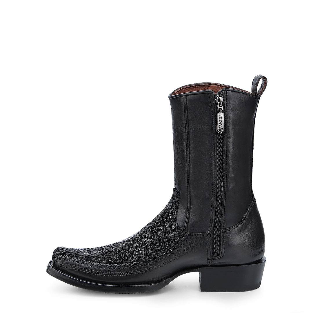 Black Stingray Laser & Woven Narrow Square Toe
