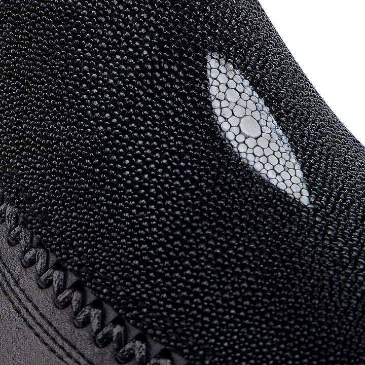 Black Stingray Laser & Woven Narrow Square Toe