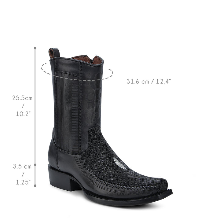 Black Stingray Laser & Woven Narrow Square Toe