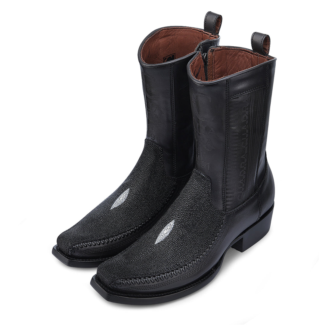 Black Stingray Laser & Woven Narrow Square Toe