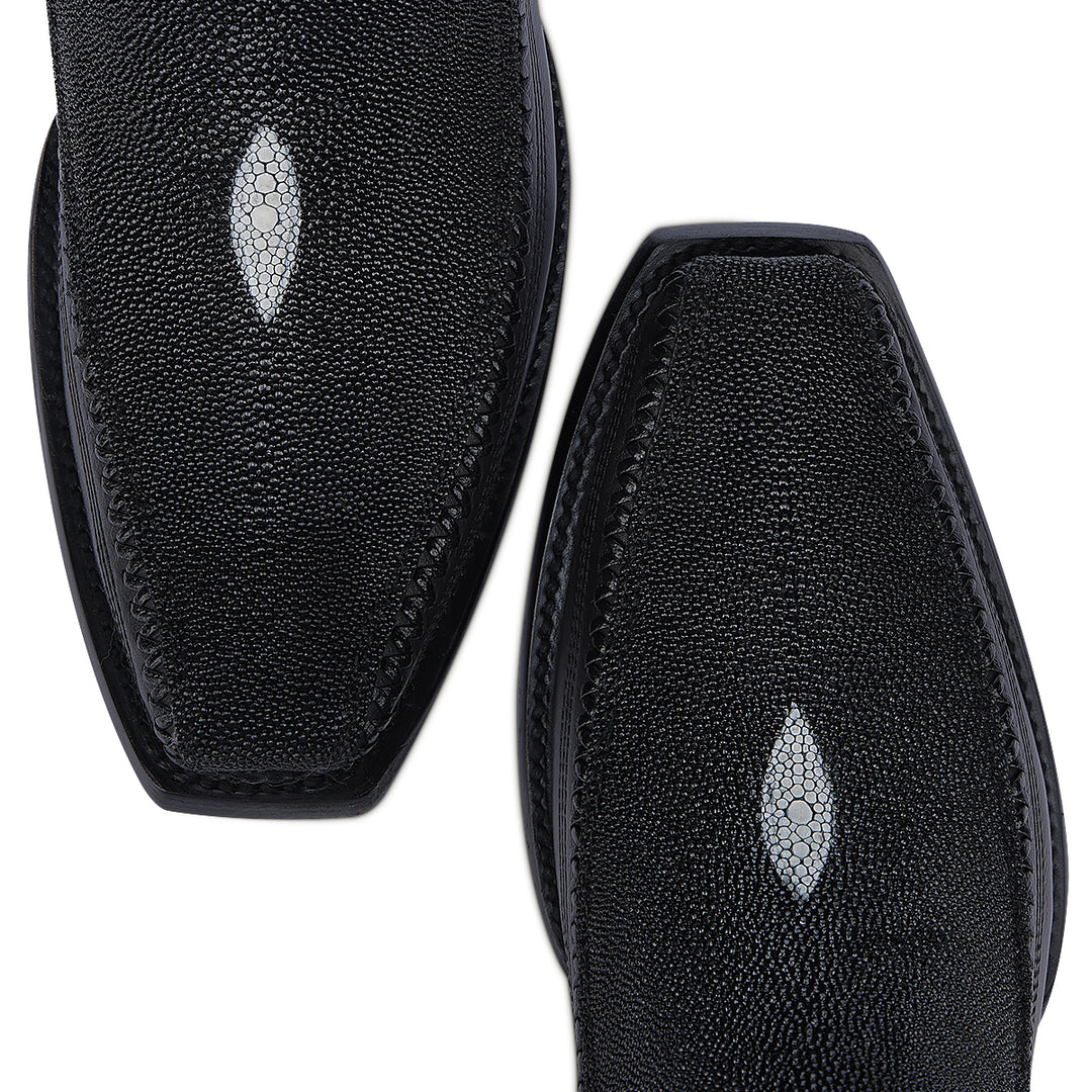 Black Stingray Laser & Woven Narrow Square Toe