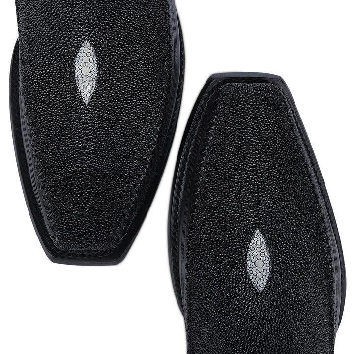 Black Stingray Laser & Woven Narrow Square Toe