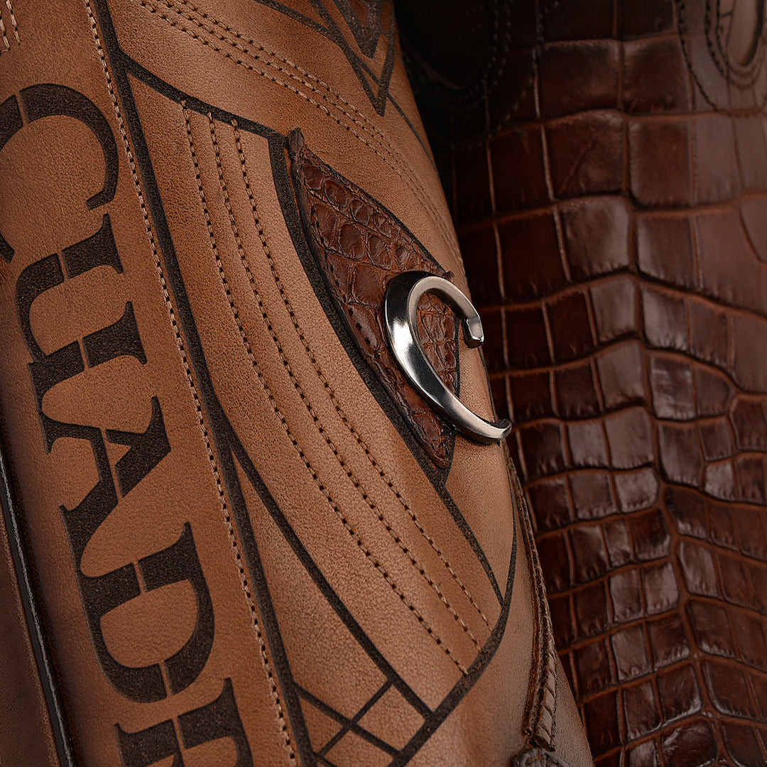 Brown Moreletti Laser & Embroidery Narrow Square Toe