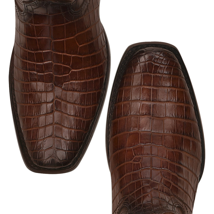 Brown Moreletti Laser & Embroidery Narrow Square Toe