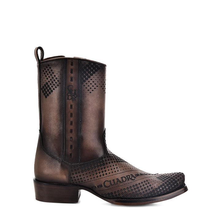 Twister Brown Laser & Woven & Zipper Narrow Square Toe