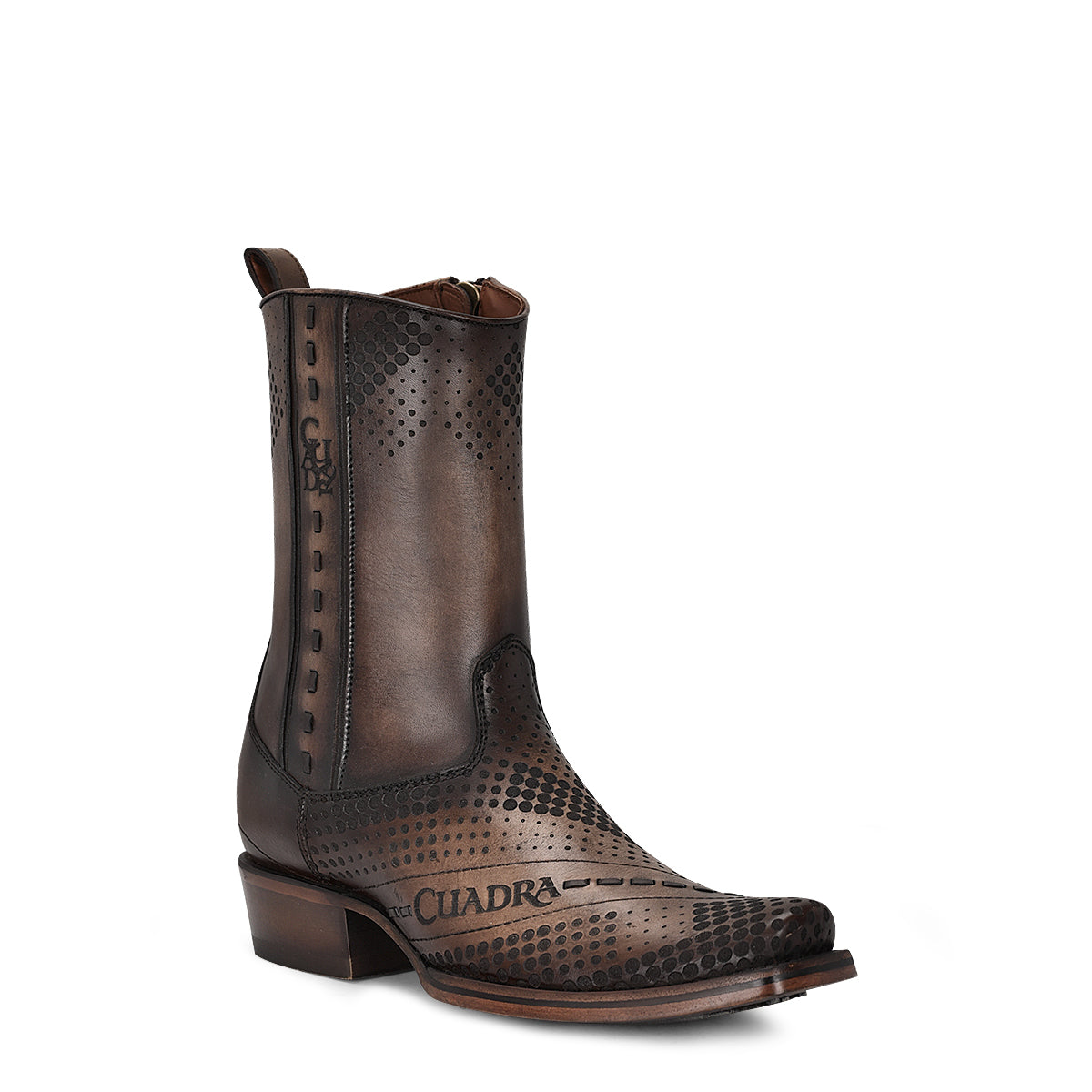 Twister Brown Laser & Woven & Zipper Narrow Square Toe