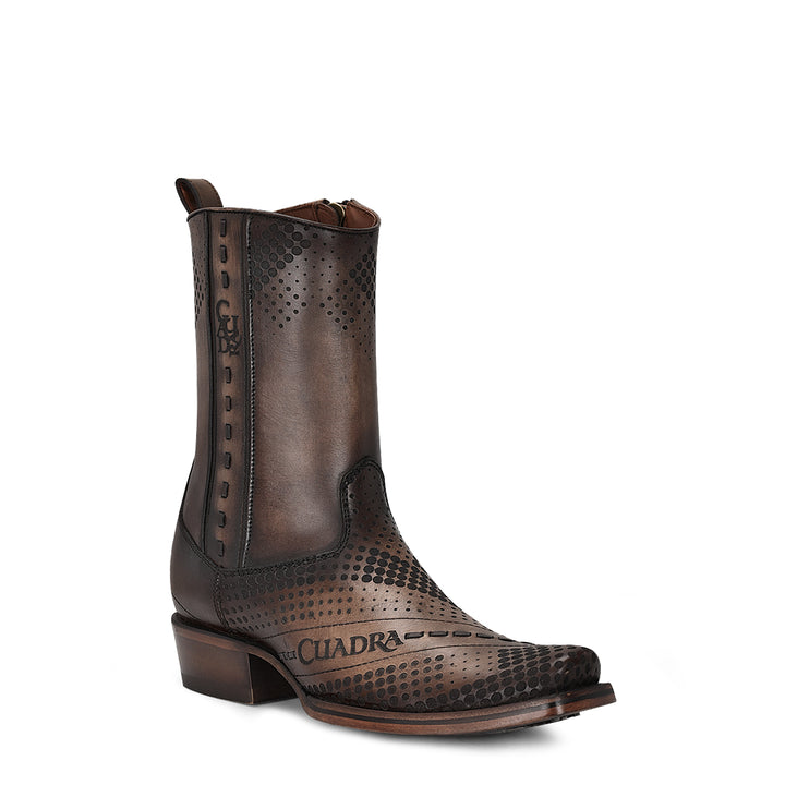 Twister Brown Laser & Woven & Zipper Narrow Square Toe