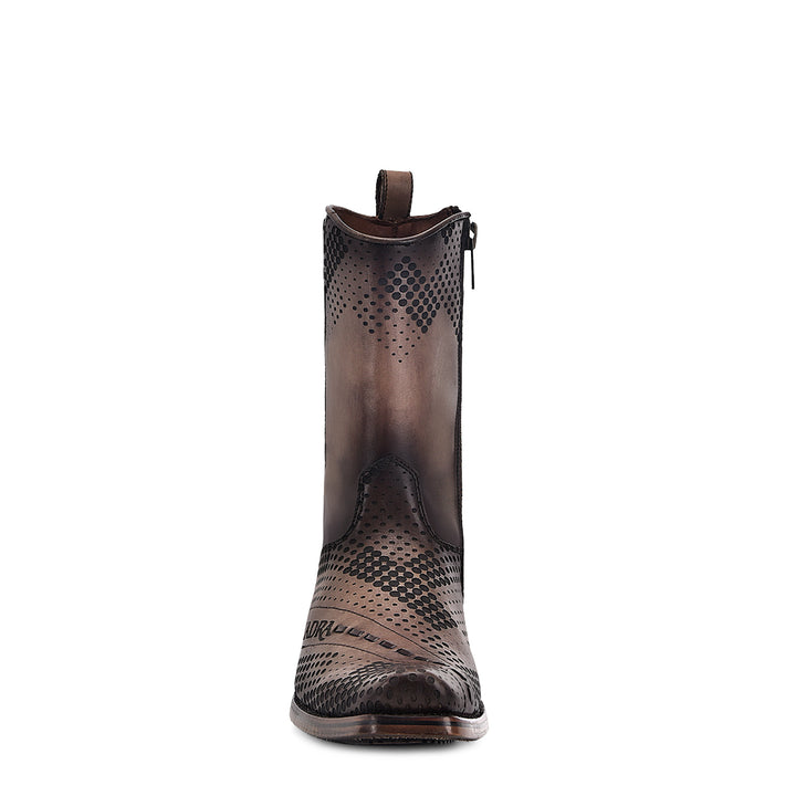 Twister Brown Laser & Woven & Zipper Narrow Square Toe